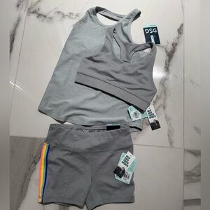 DSG Girls Grey Tank, Sports Bra & Shorts Set with Rainbow Stripe